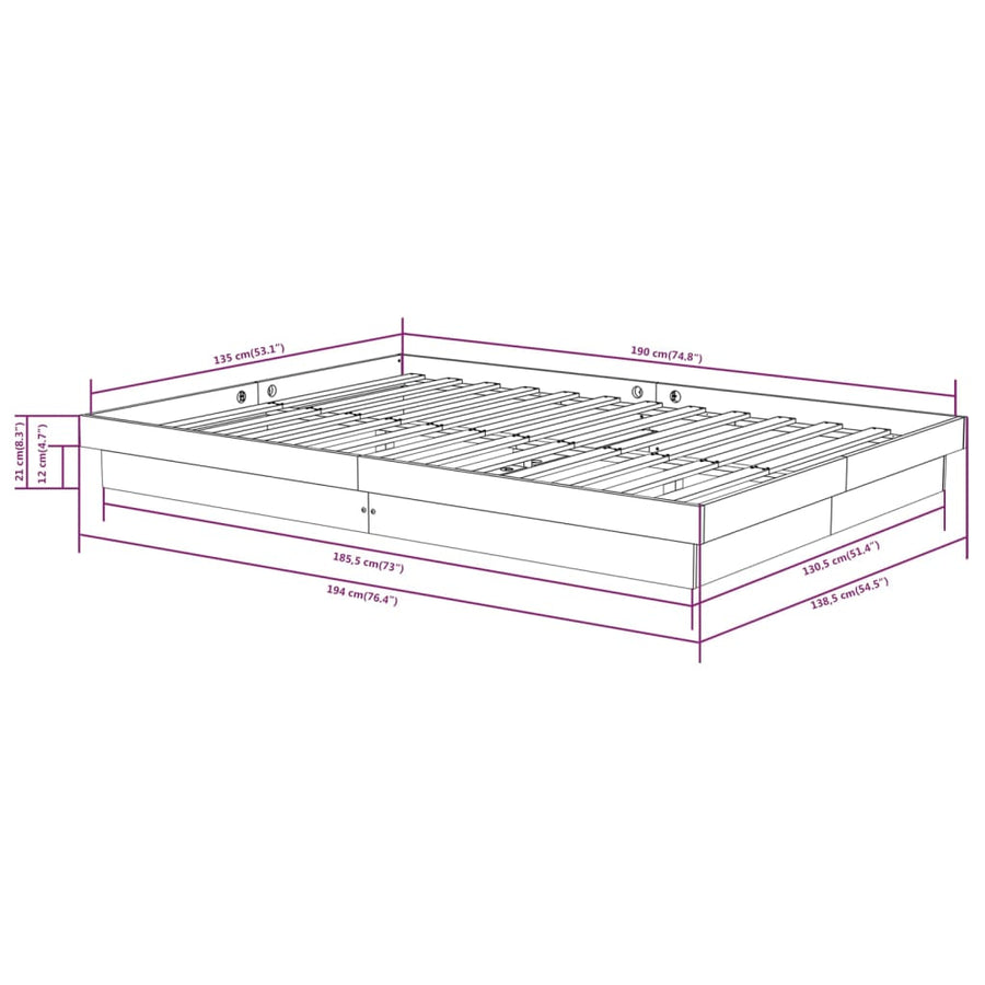 Bedframe Massief Hout Zwart 135X190 Cm 4Ft6 Double