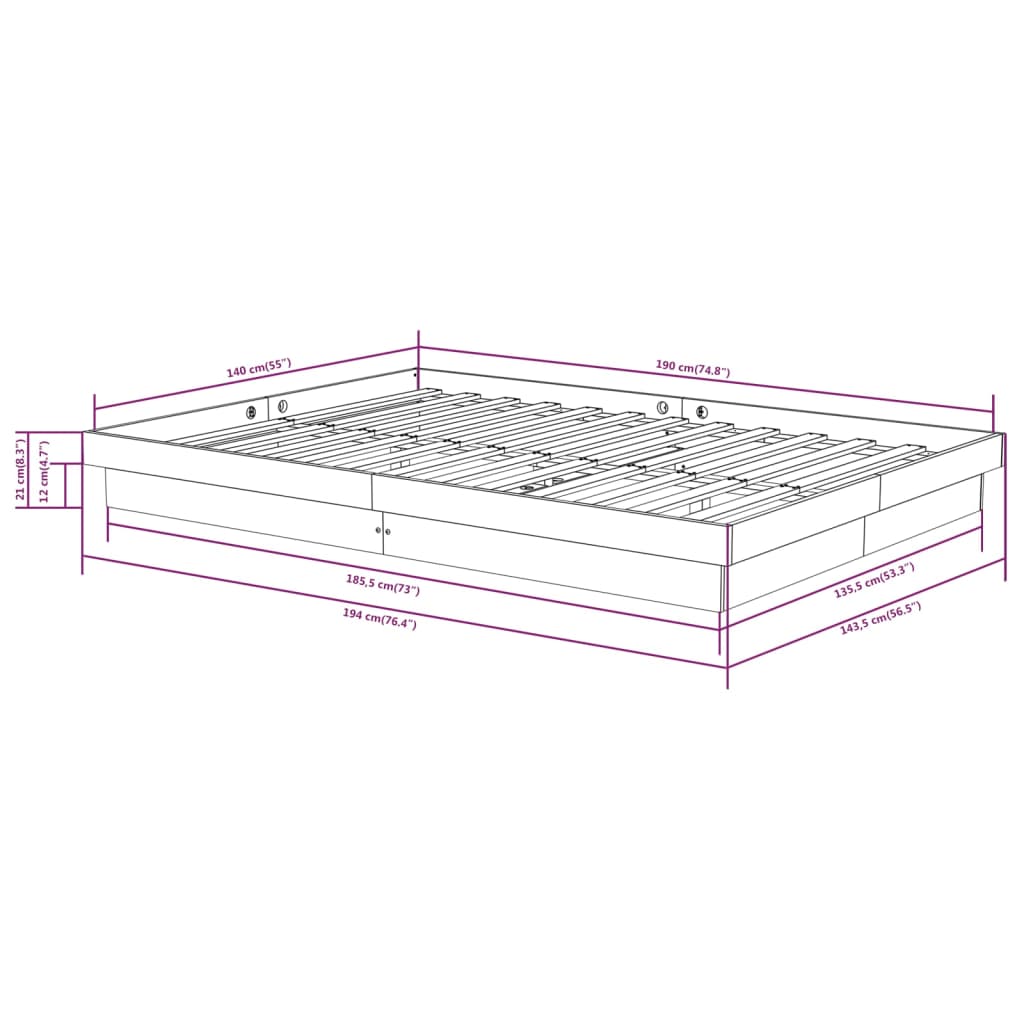 Bedframe Massief Hout 140 x 190 cm Naturel
