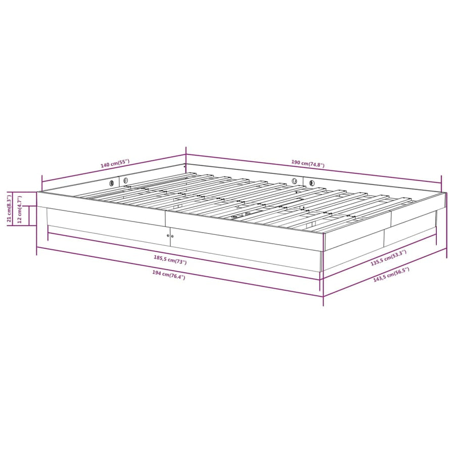 Bedframe Massief Hout 140 x 190 cm Naturel