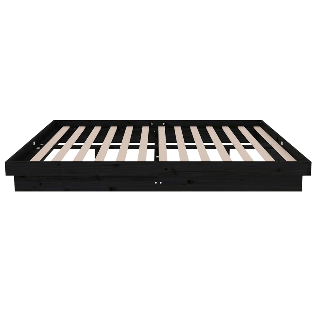 Bedframe Massief Hout Zwart 140X190 Cm