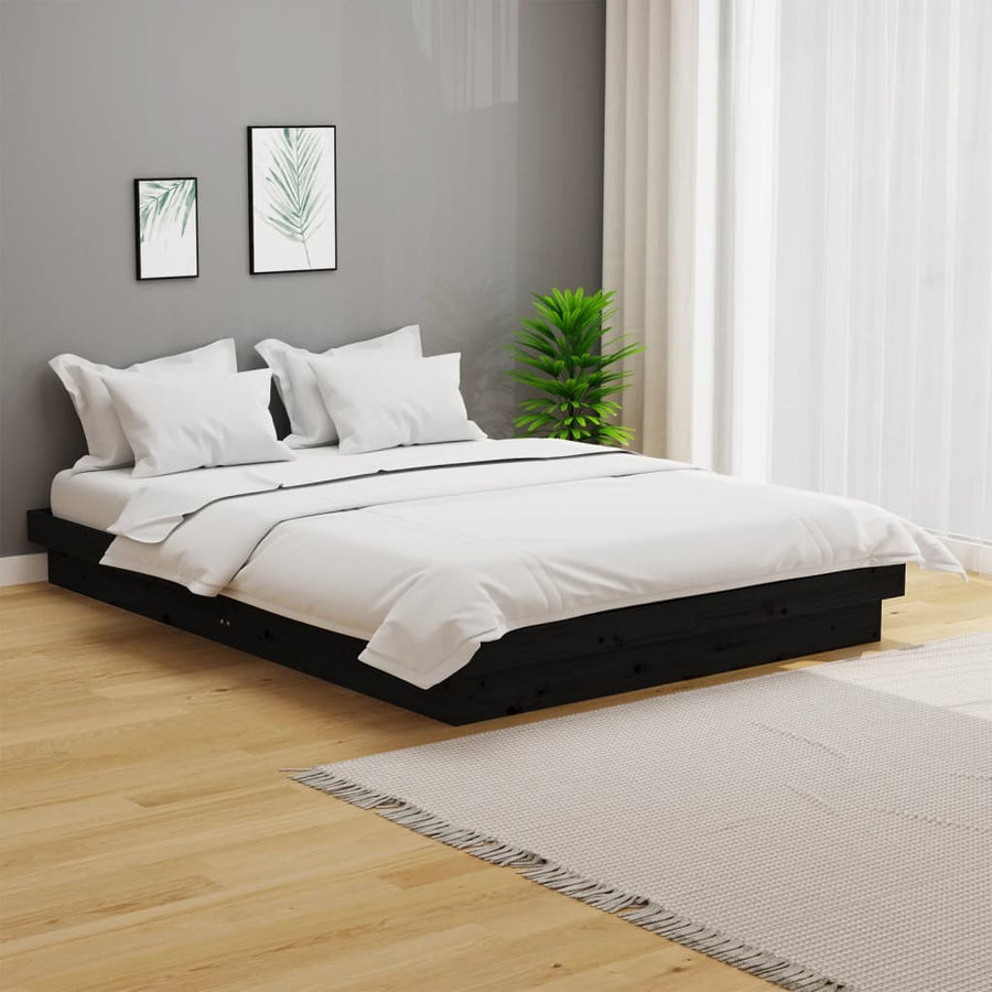 Bedframe Massief Hout Zwart 140X190 Cm