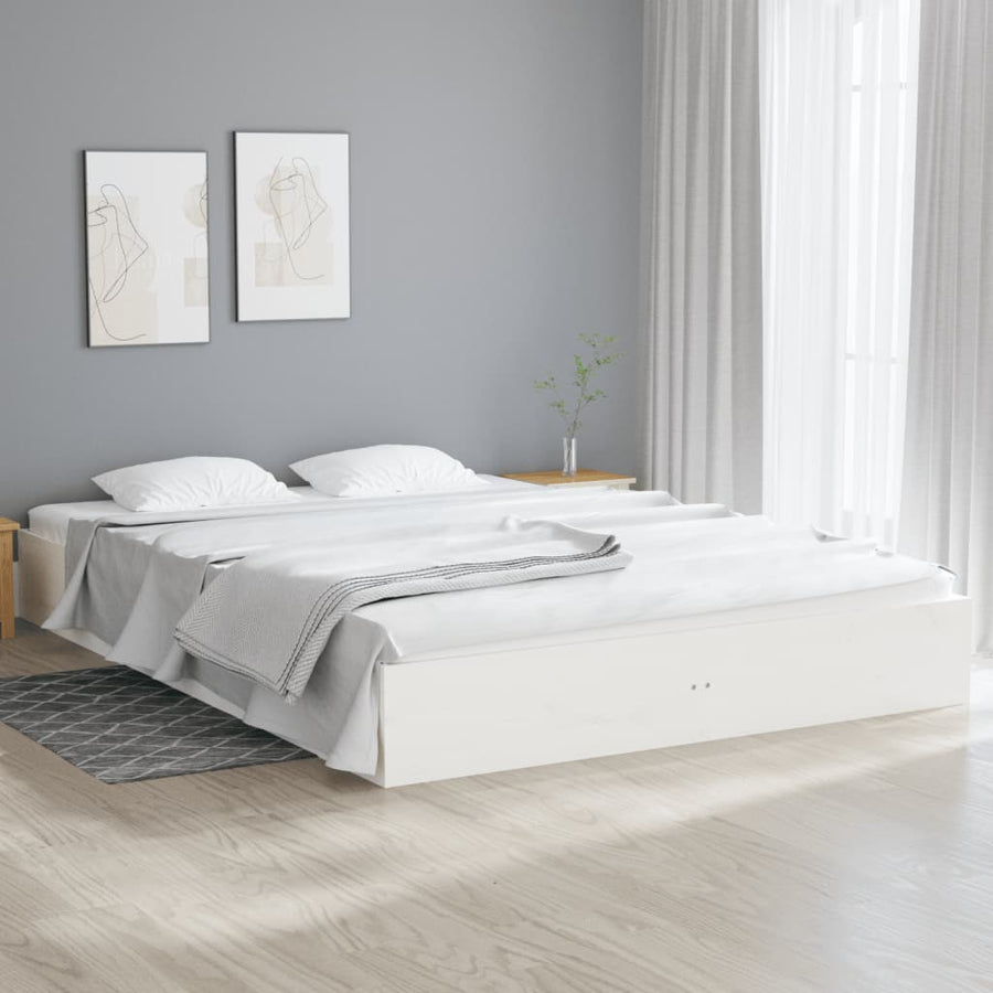 Bedframe Massief Hout Wit 150X200 Cm 5Ft King Size