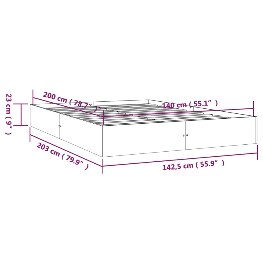 Bedframe Massief Hout 140 x 200 cm Naturel