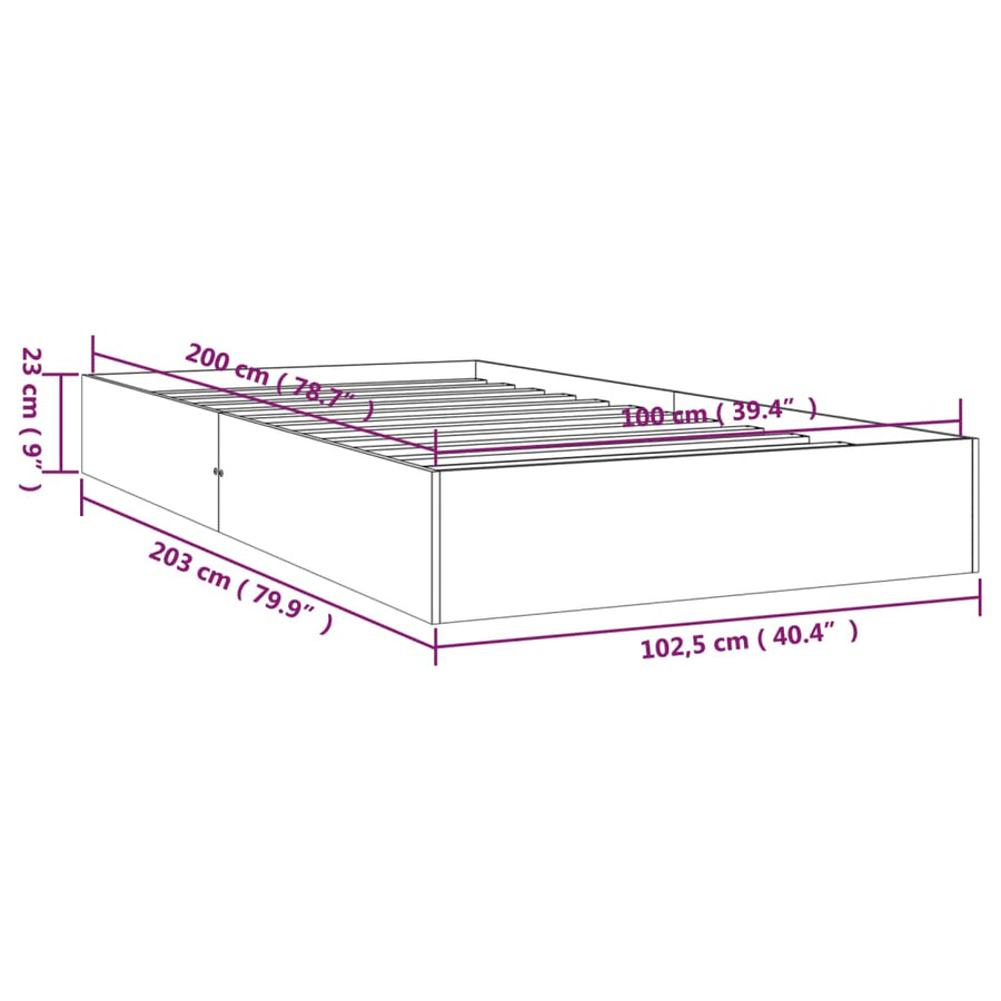 Bedframe Massief Hout Wit 100X200 Cm
