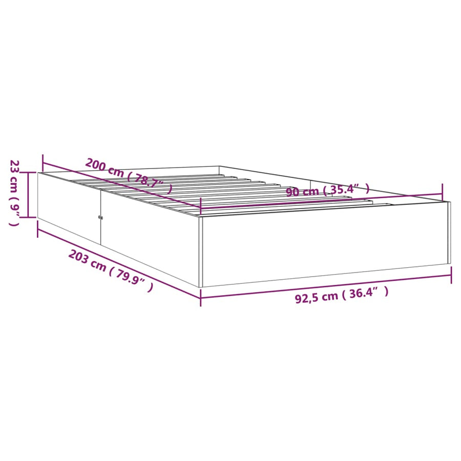 Bedframe Massief Hout Wit 90X200 Cm