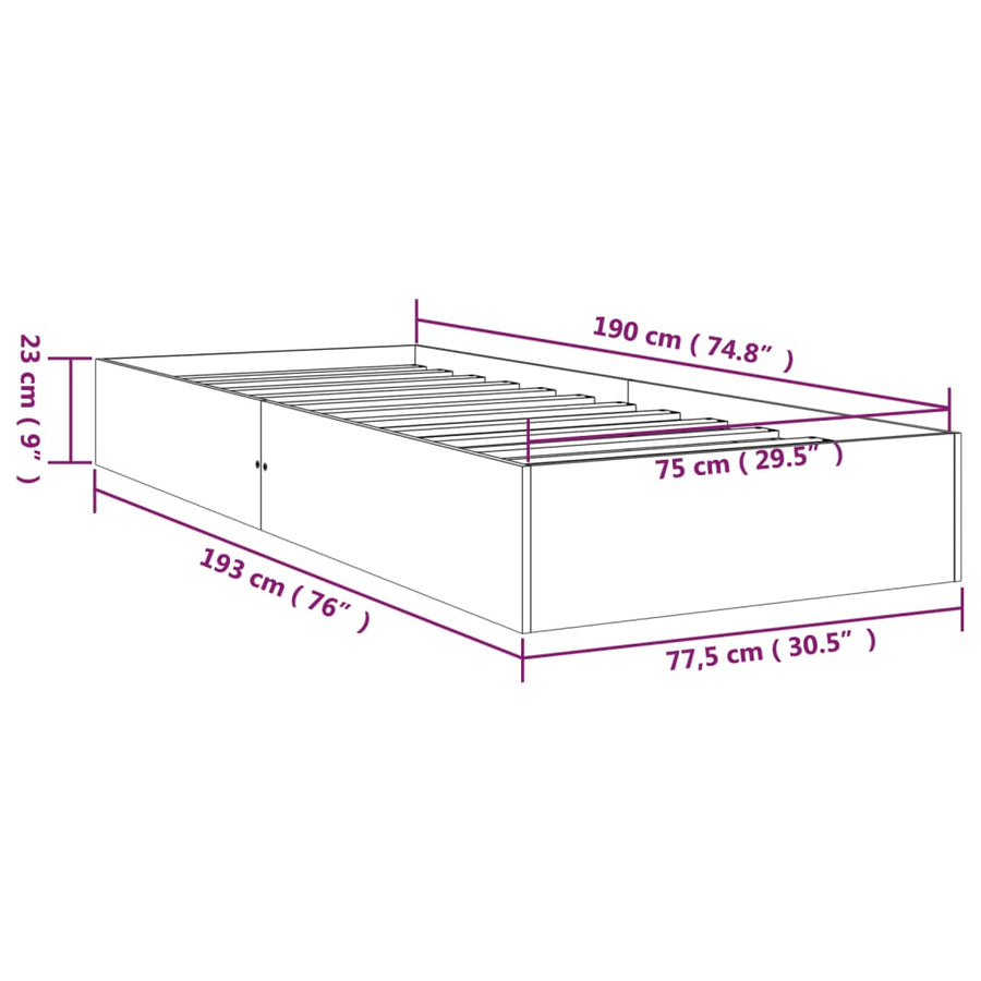 Bedframe Massief Hout 75X190 Cm Small Single