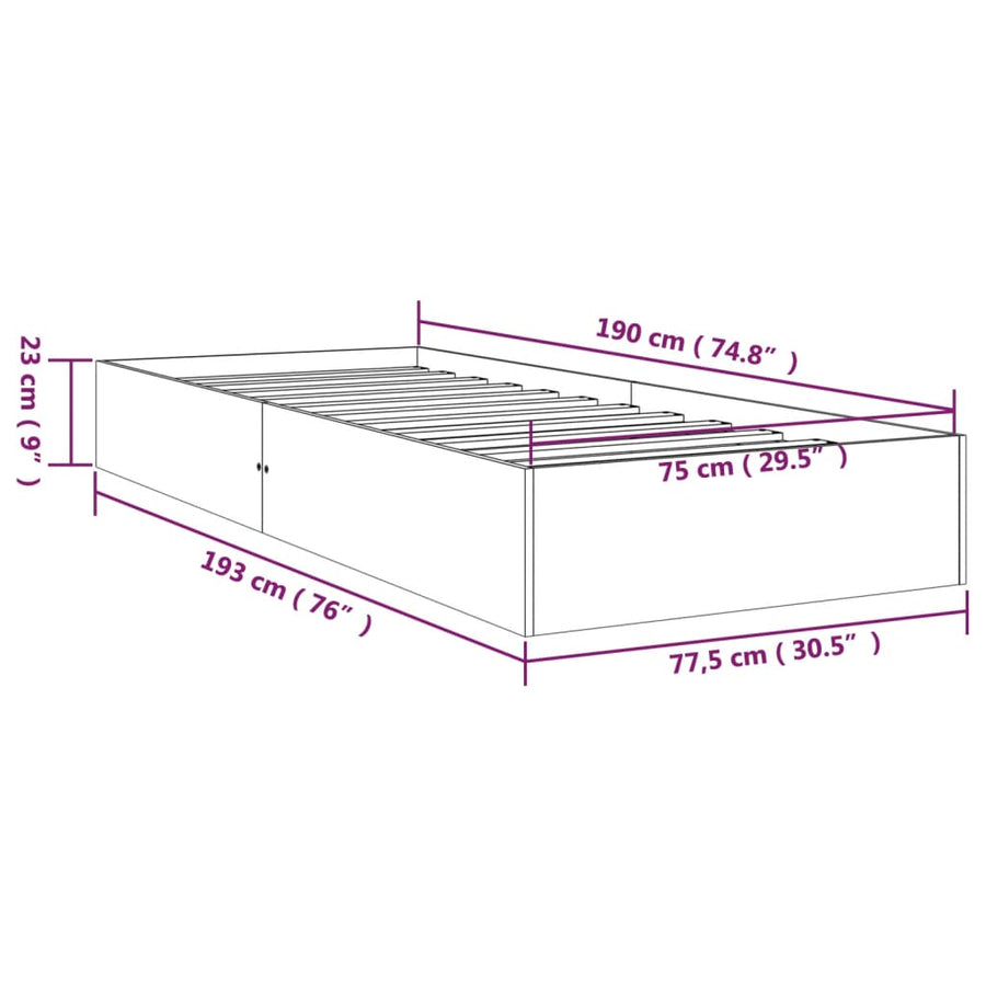 Bedframe Massief Hout Wit 75X190 Cm 2Ft6 Small Single