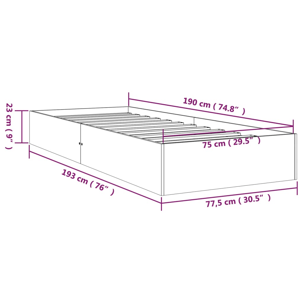 Bedframe Massief Hout Honingbruin 75X190 Cm 2Ft6 Small Single