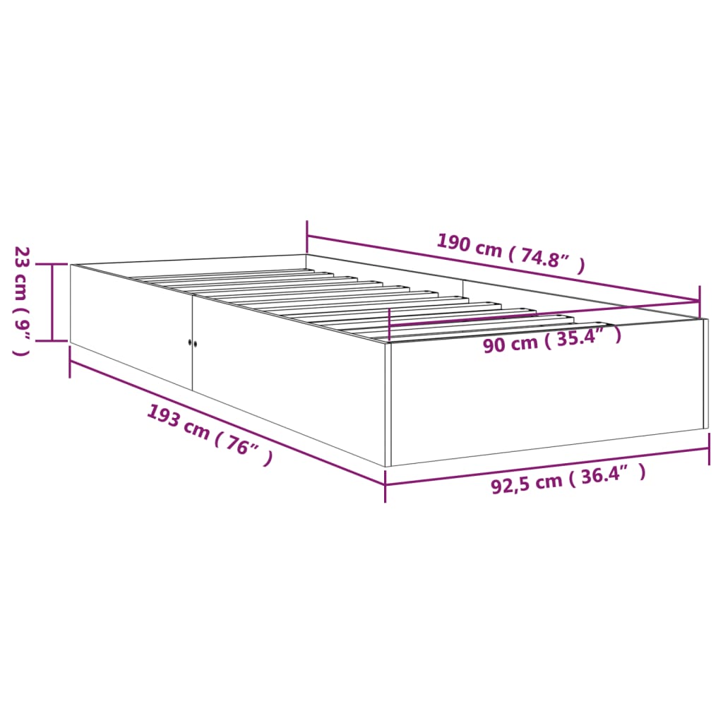 Bedframe Massief Hout Wit 90X190 Cm 3Ft Single