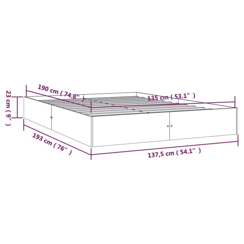 Bedframe Massief Hout 135X190 Cm Double