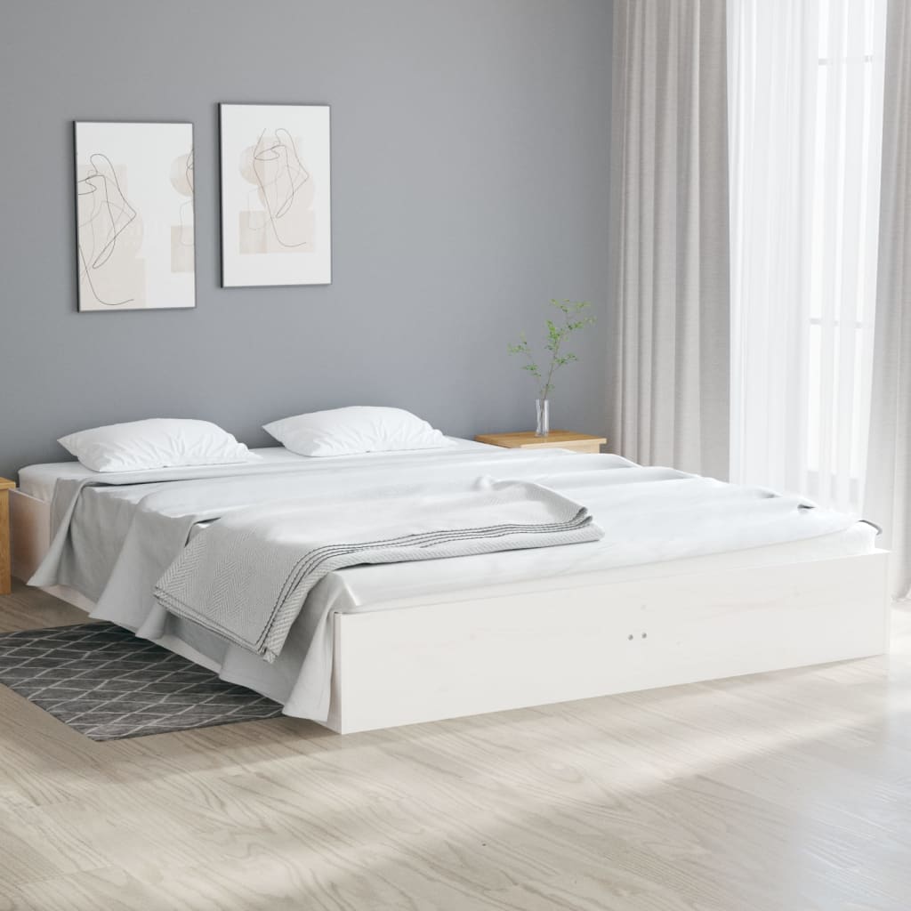 Bedframe Massief Hout Wit 135X190 Cm 4Ft6 Double