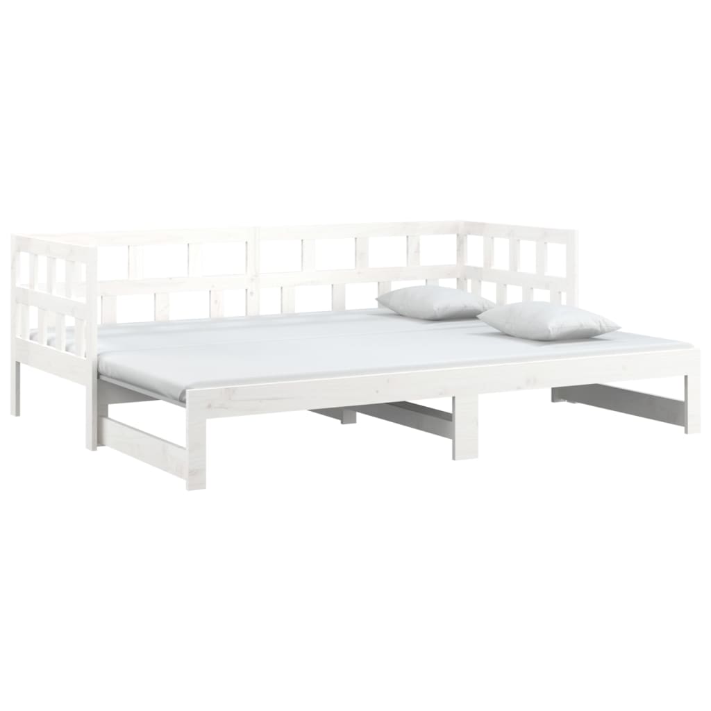 Slaapbank Uitschuifbaar Massief Grenenhout Wit 2X(90X200) Cm