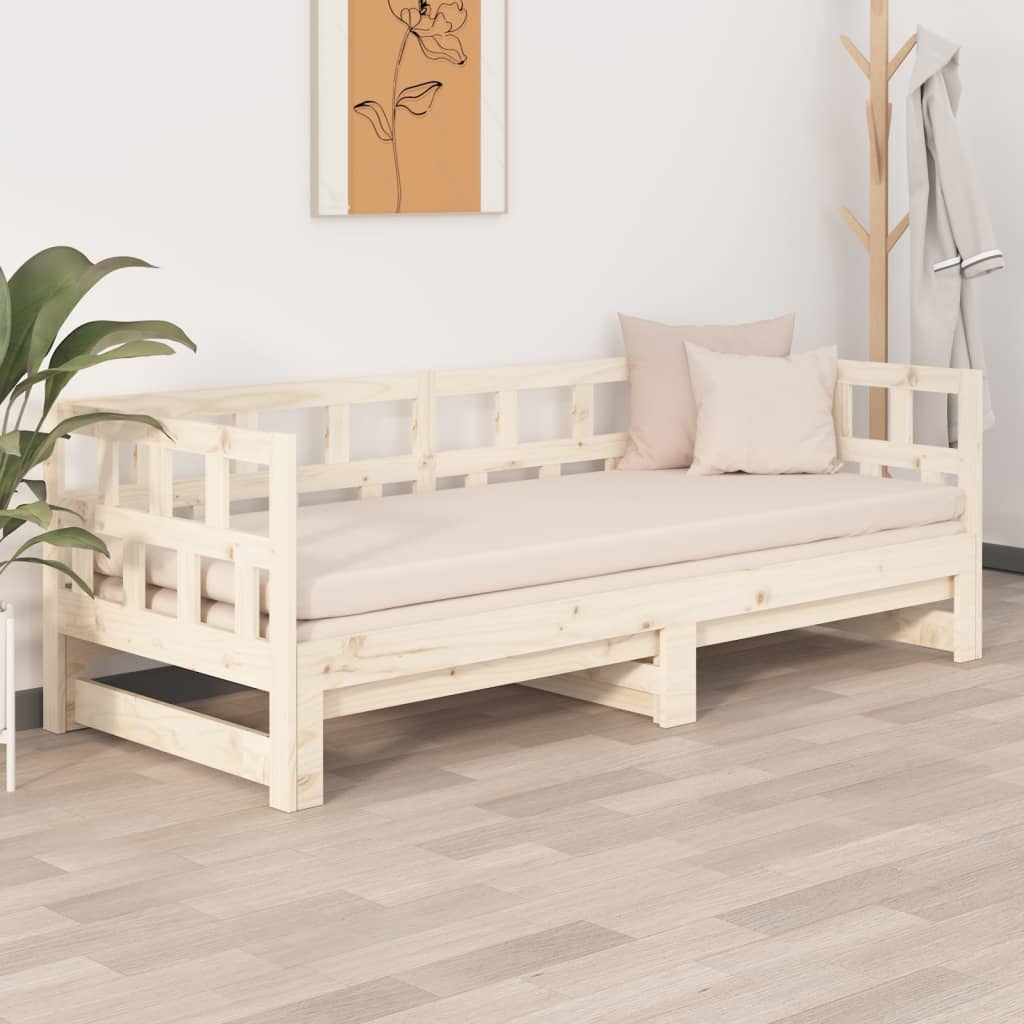 Slaapbank Uitschuifbaar Massief Grenenhout 2X(80X200) Cm 80 x 200 cm Naturel