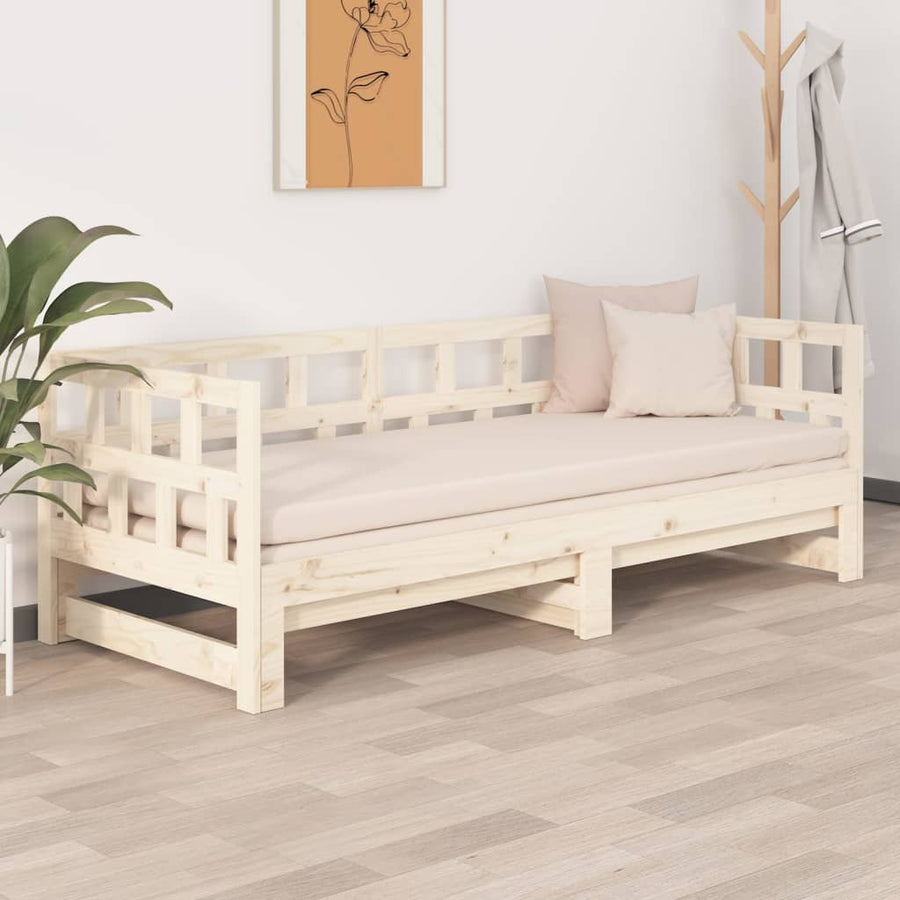 Slaapbank Uitschuifbaar Massief Grenenhout 2X(80X200) Cm 80 x 200 cm Naturel