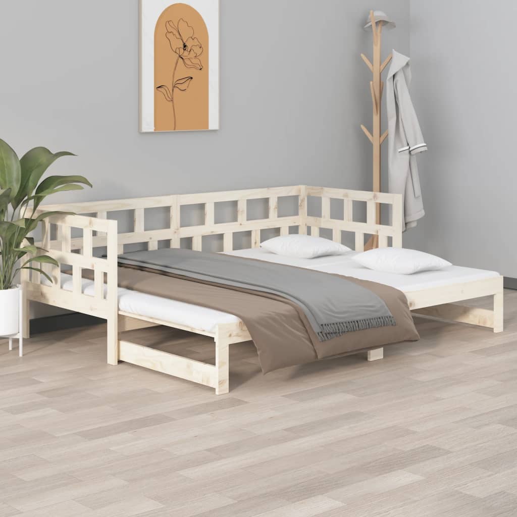 Slaapbank Uitschuifbaar Massief Grenenhout 2X(80X200) Cm 80 x 200 cm Naturel