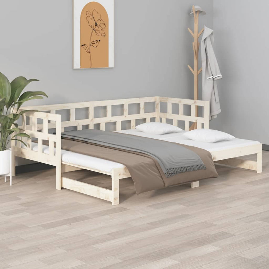 Slaapbank Uitschuifbaar Massief Grenenhout 2X(80X200) Cm 80 x 200 cm Naturel