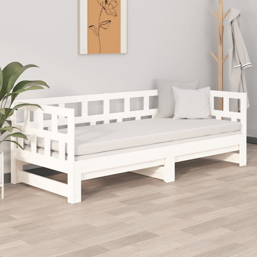 Slaapbank Uitschuifbaar Massief Grenenhout 2X(80X200) Cm 80 x 200 cm Wit