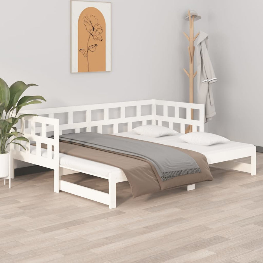 Slaapbank Uitschuifbaar Massief Grenenhout 2X(80X200) Cm 80 x 200 cm Wit