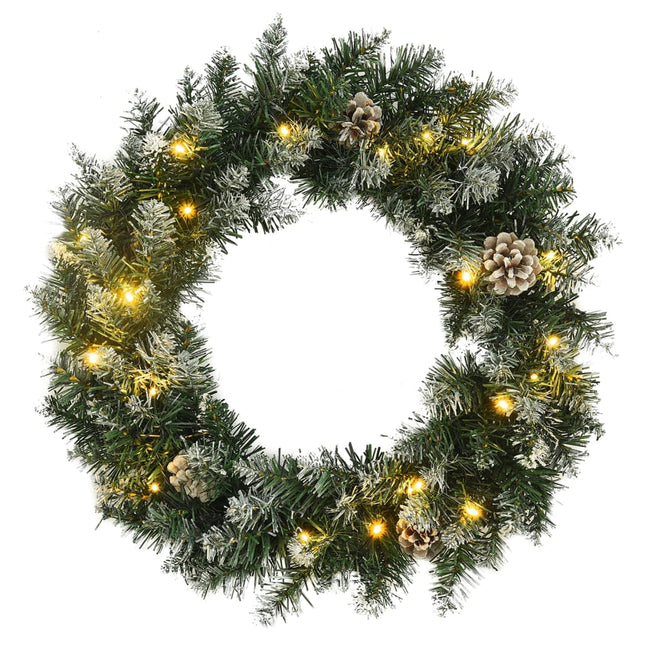 Kerstkrans Met Led-Lampjes 45 Cm Pvc Groen 45 x 45 cm