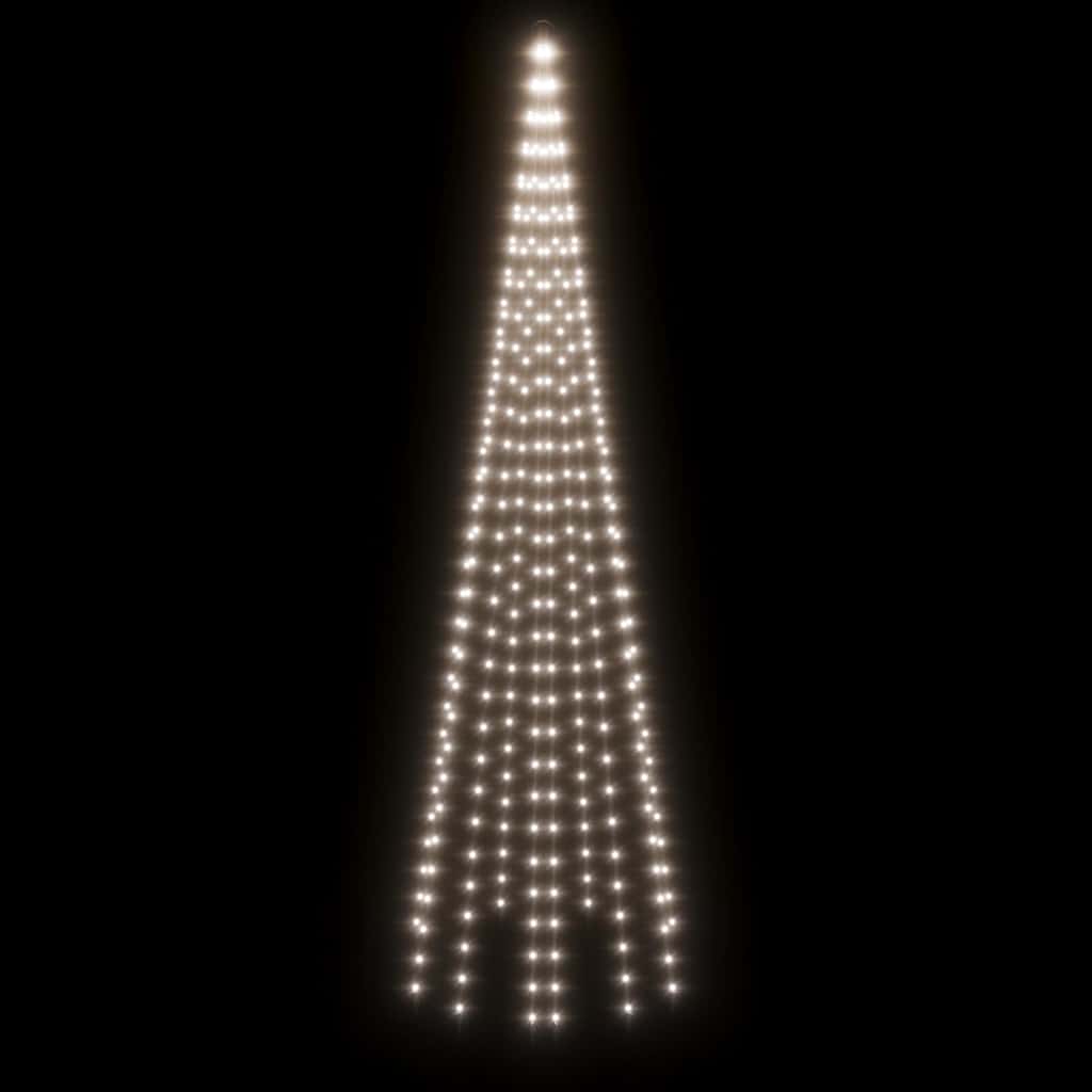 Vlaggenmast kerstboom 310 LED's koudwit 300 cm