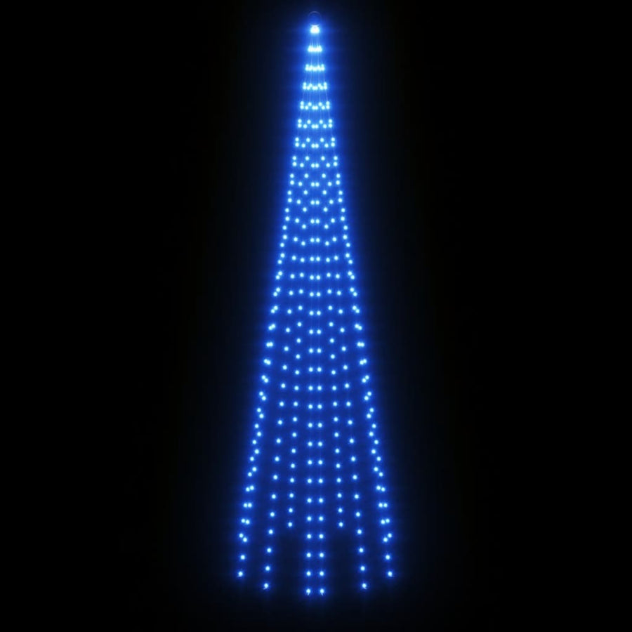 Vlaggenmast kerstboom 310 LED's blauw 300 cm