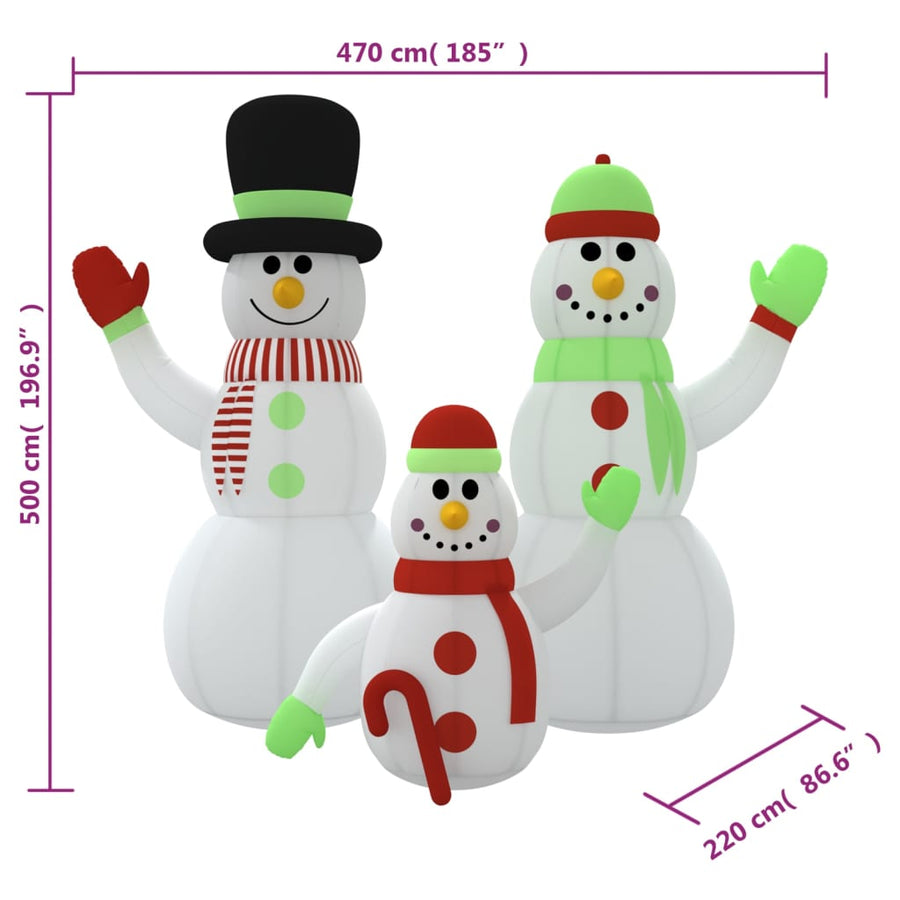 Opblaasbare sneeuwpopfamilie met LED’s 500 cm