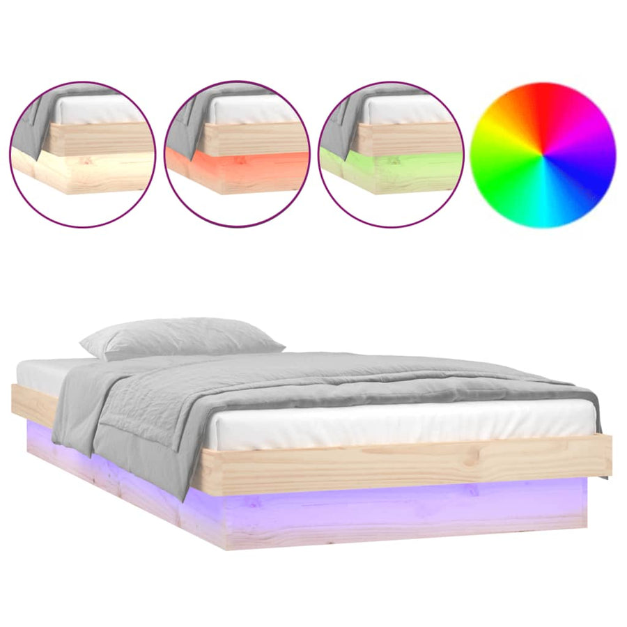 Bedframe LED massief hout 90x200 cm 90 x 200 cm Naturel