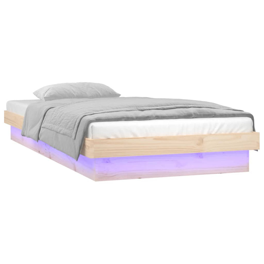 Bedframe LED massief hout 90x200 cm 90 x 200 cm Naturel