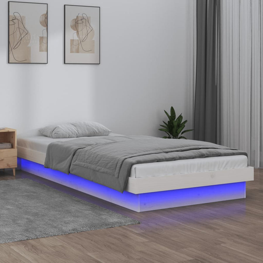 Bedframe Led Massief Hout 90 x 200 cm Wit