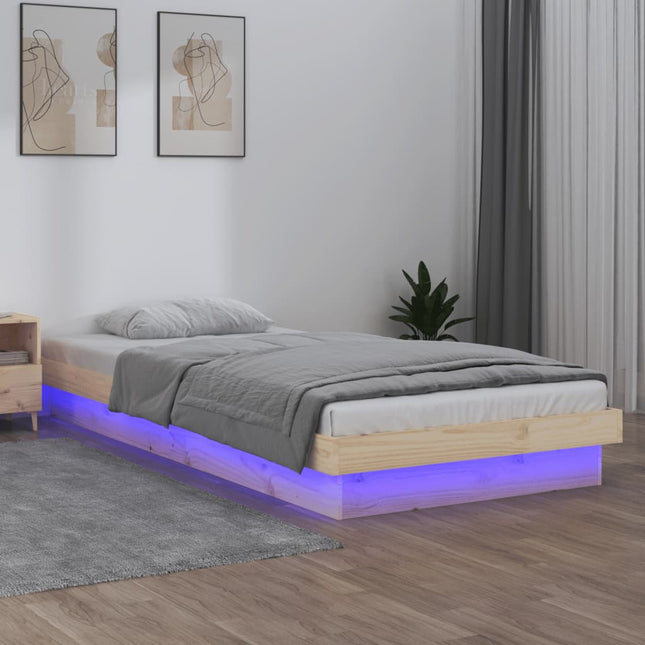 Bedframe Led Massief Hout 100 x 200 cm Naturel