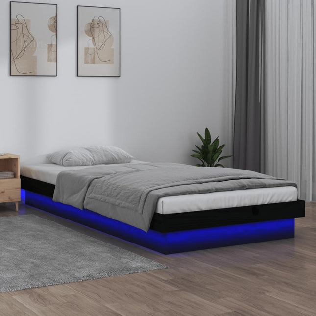 Bedframe Led Massief Hout 100 x 200 cm Zwart