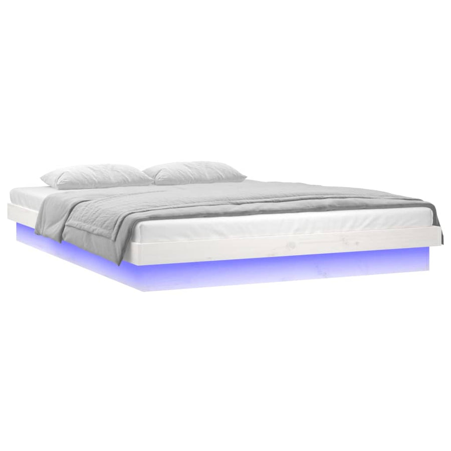Bedframe Led Massief Hout 120 x 200 cm Wit