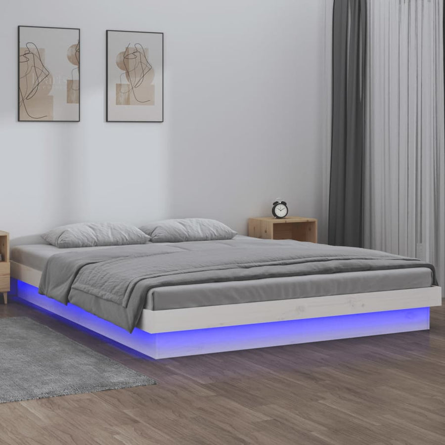 Bedframe Led Massief Hout 120 x 200 cm Wit