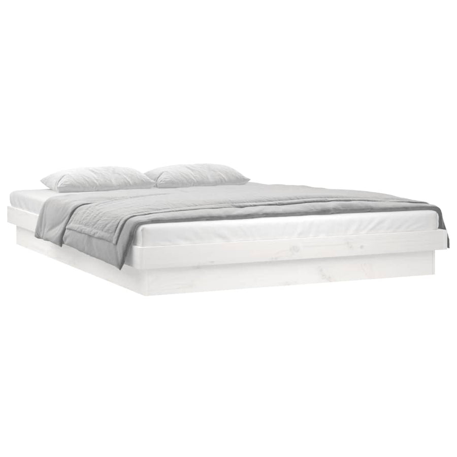 Bedframe Led Massief Hout 140 x 200 cm Wit