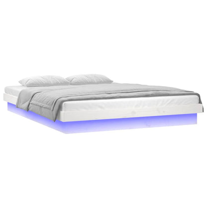 Bedframe Led Massief Hout 140 x 200 cm Wit