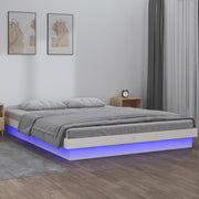 Bed frame LED solid wood white 140x200 cm