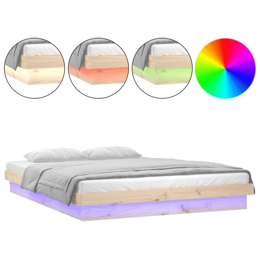 Bedframe Led Massief Hout King Size 150 x 200 cm Naturel
