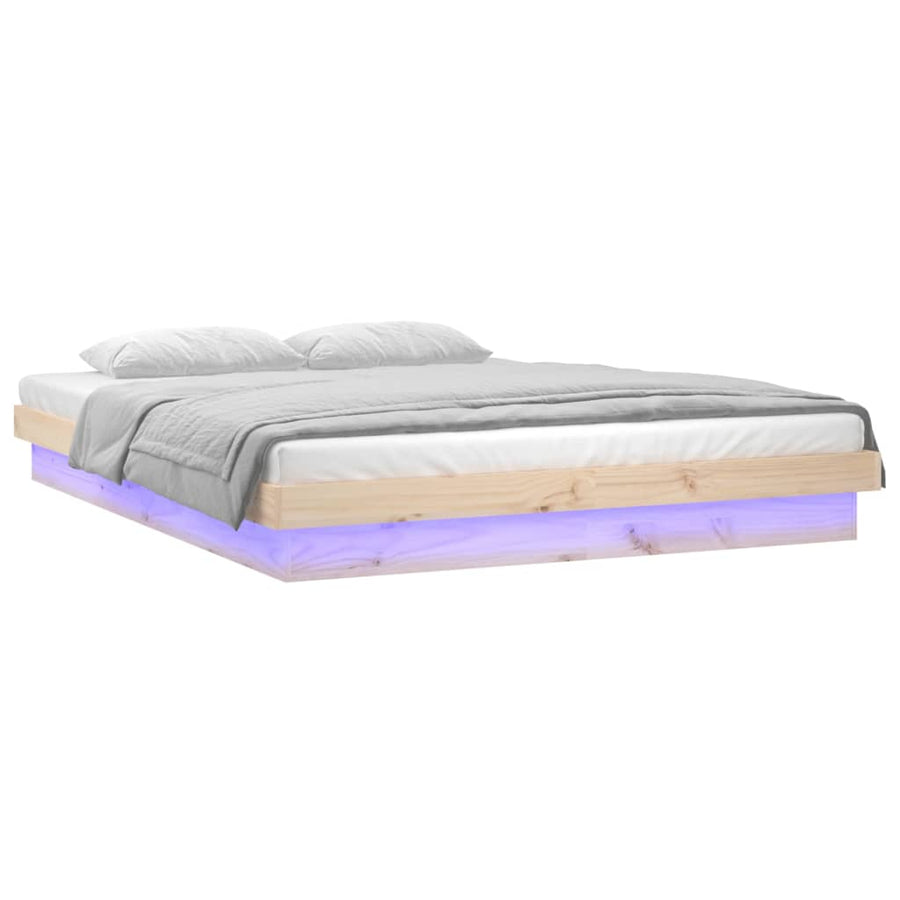 Bedframe Led Massief Hout 160 x 200 cm Naturel