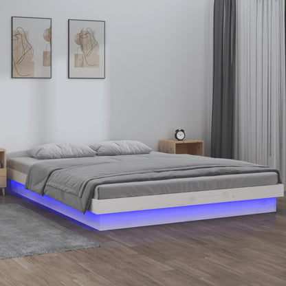 Bedframe Led Massief Hout 160 x 200 cm Wit