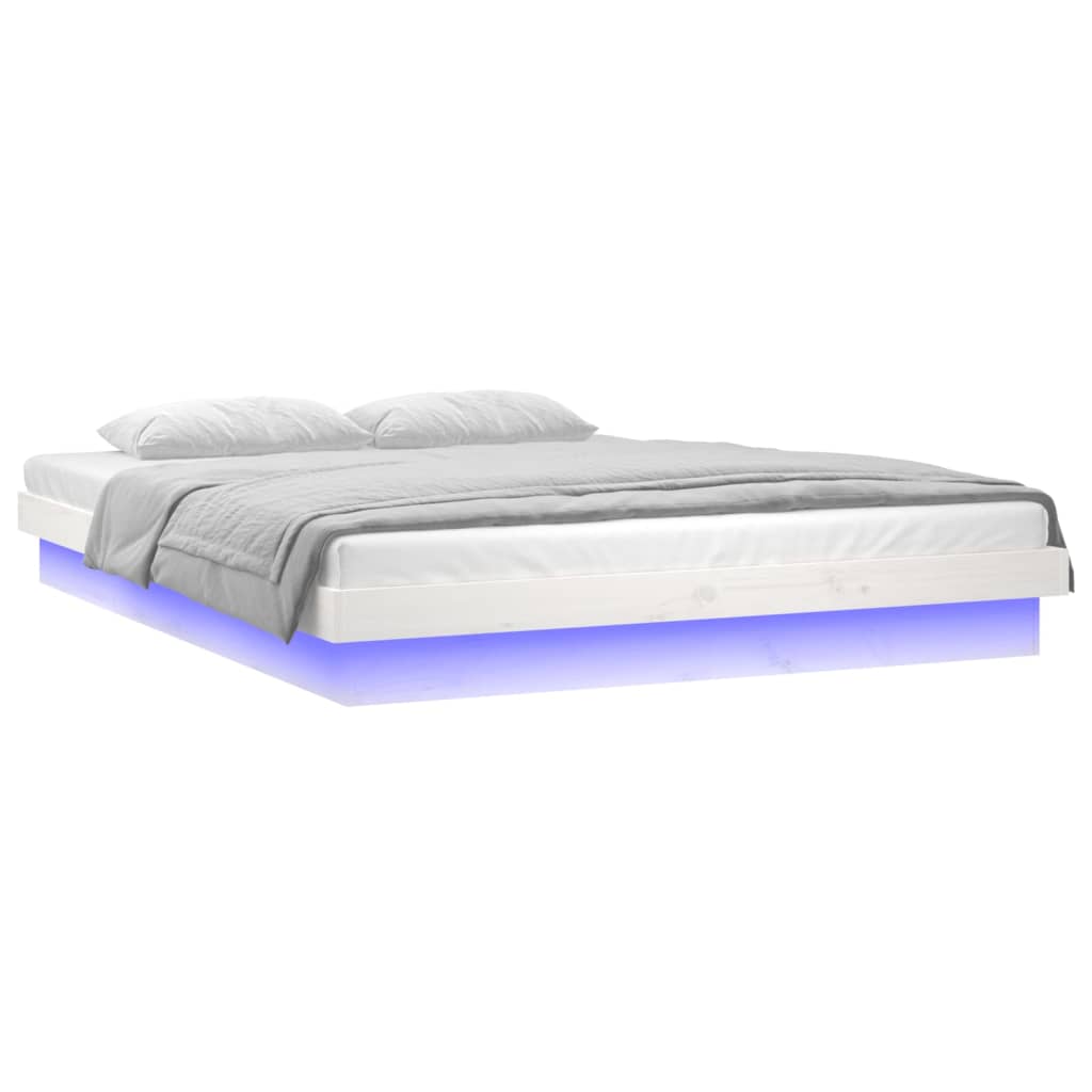 Bedframe Led Massief Hout Super King 180 x 200 cm Wit
