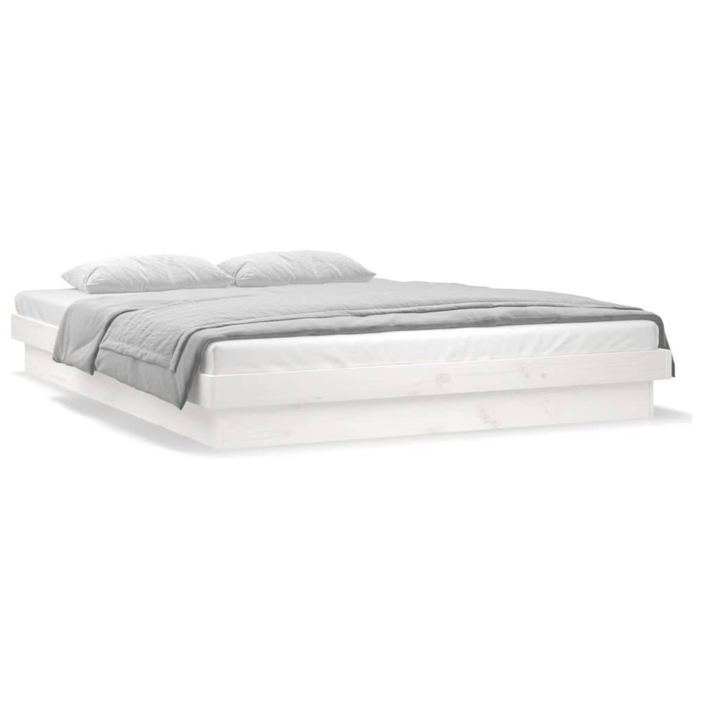 Bedframe Led Massief Hout Super King 180 x 200 cm Wit