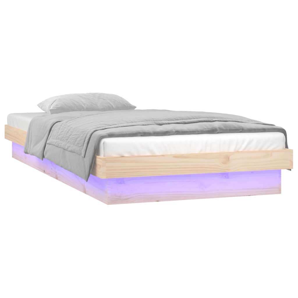Bedframe Led Massief Hout 2Ft6 Small Single 75 x 190 cm Naturel