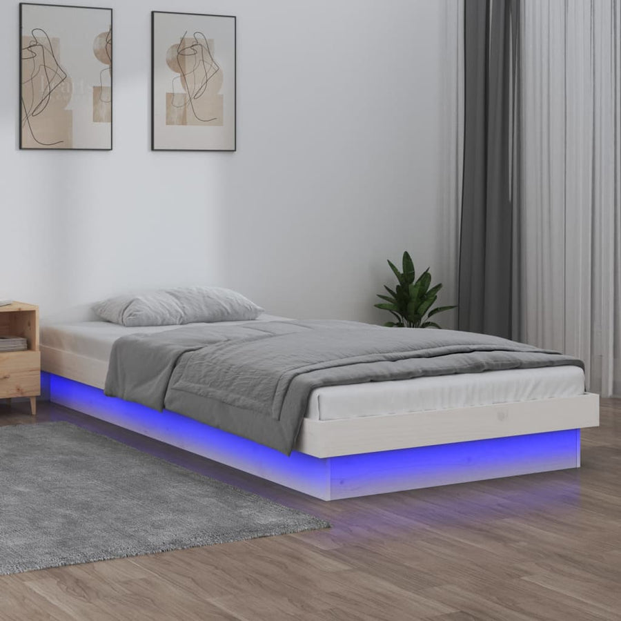 Bedframe Led Massief Hout 2Ft6 Small Single 75 x 190 cm Wit