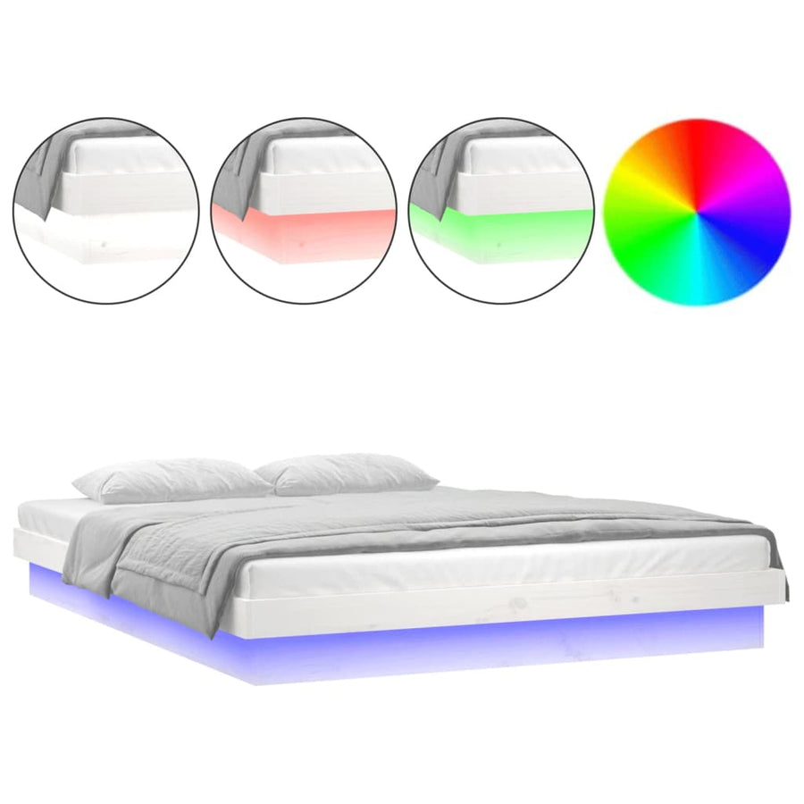 Bedframe Led Massief Hout 4Ft Small Double 120 x 190 cm Wit