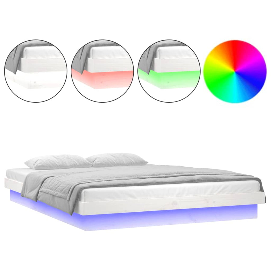 Bedframe Led Massief Hout 4Ft6 Double 135 x 190 cm Wit
