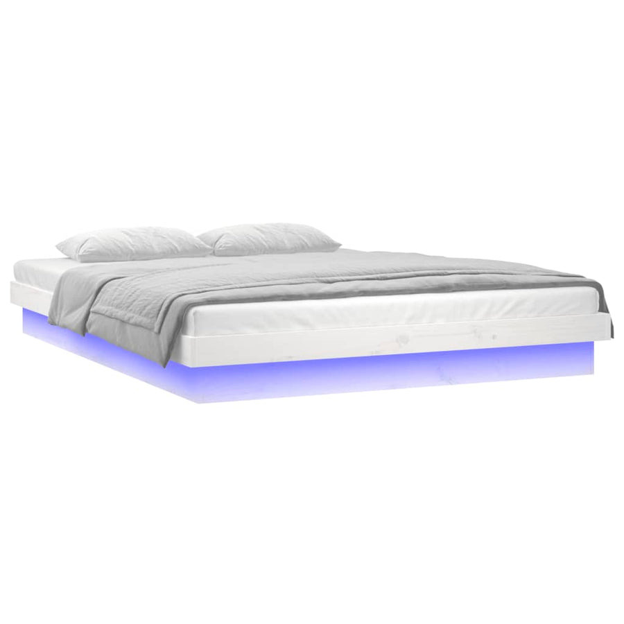 Bedframe Led Massief Hout 4Ft6 Double 135 x 190 cm Wit