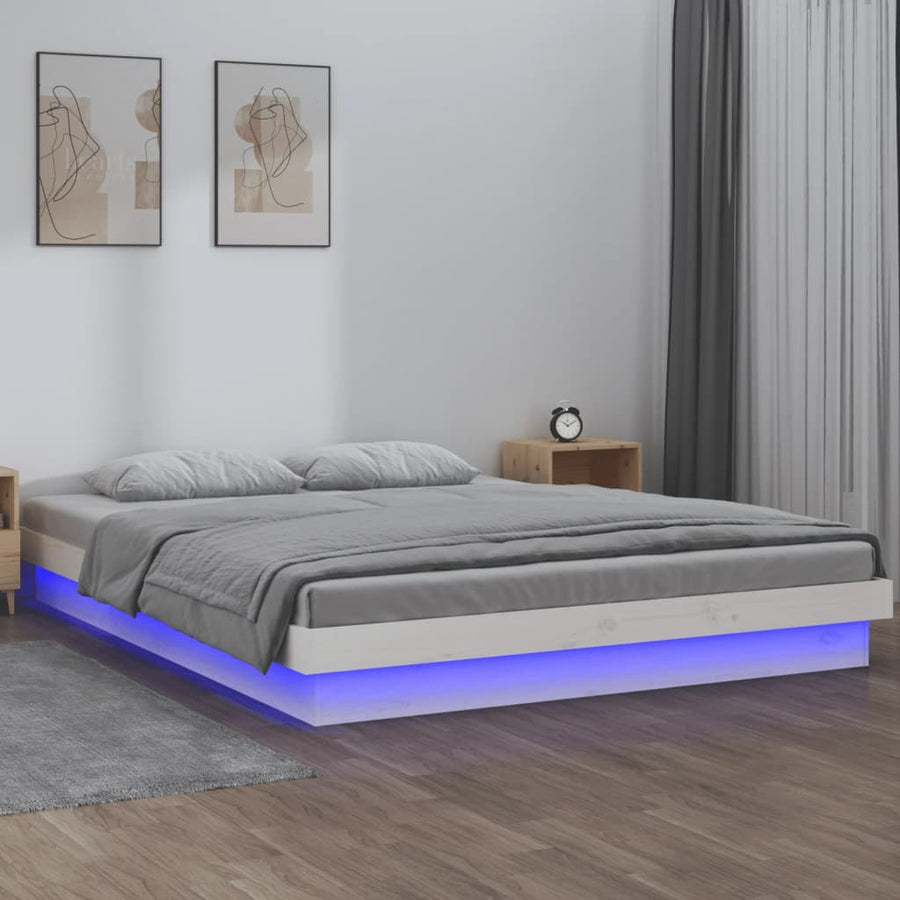 Bedframe Led Massief Hout 140 x 190 cm Wit