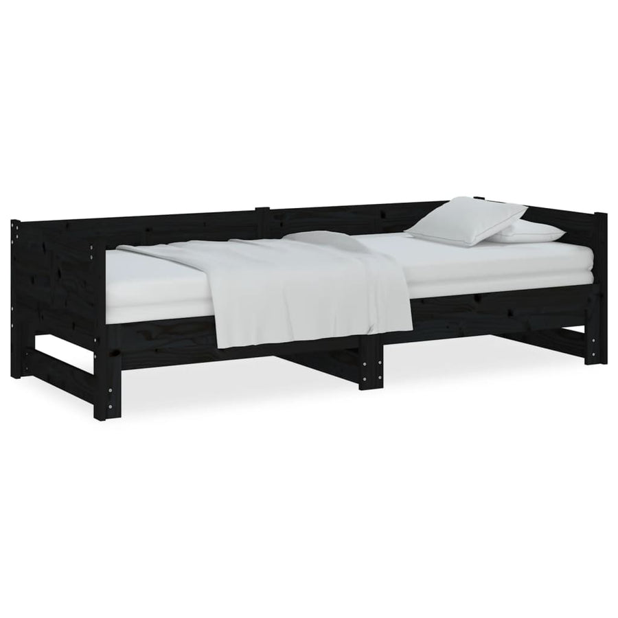 Slaapbank Uitschuifbaar Massief Grenenhout Zwart 2X(90X200) Cm