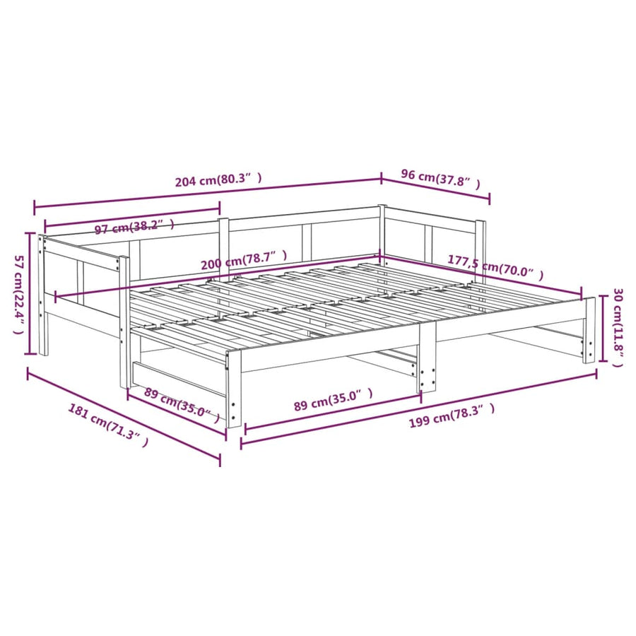 Slaapbank Uitschuifbaar Massief Grenenhout Zwart 2X(90X200) Cm