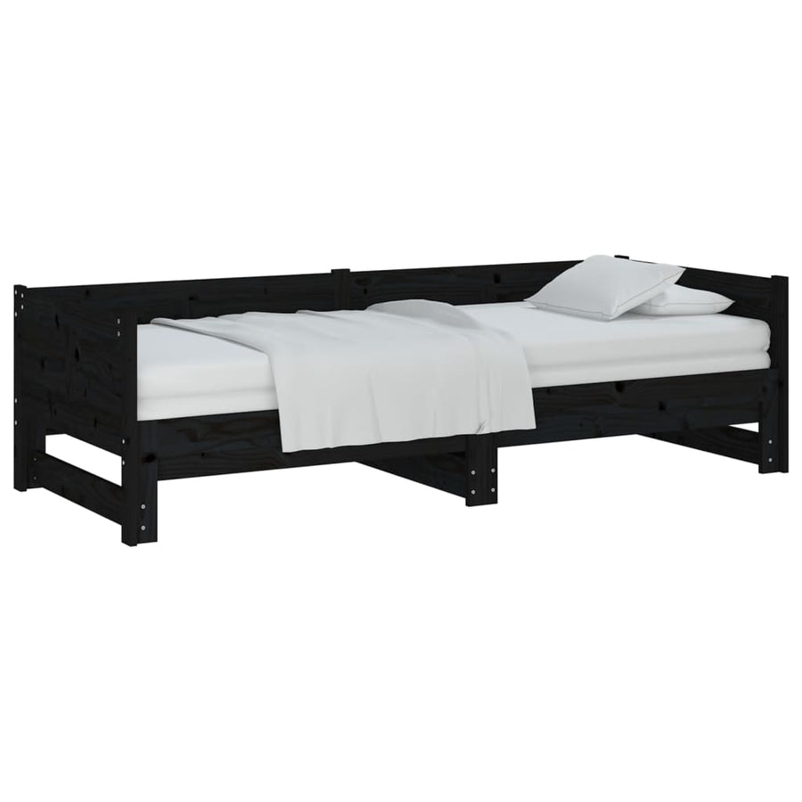 Slaapbank Uitschuifbaar Massief Grenenhout Zwart 2X(90X200) Cm